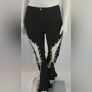 Black Thigh Tied Distressed Jeans